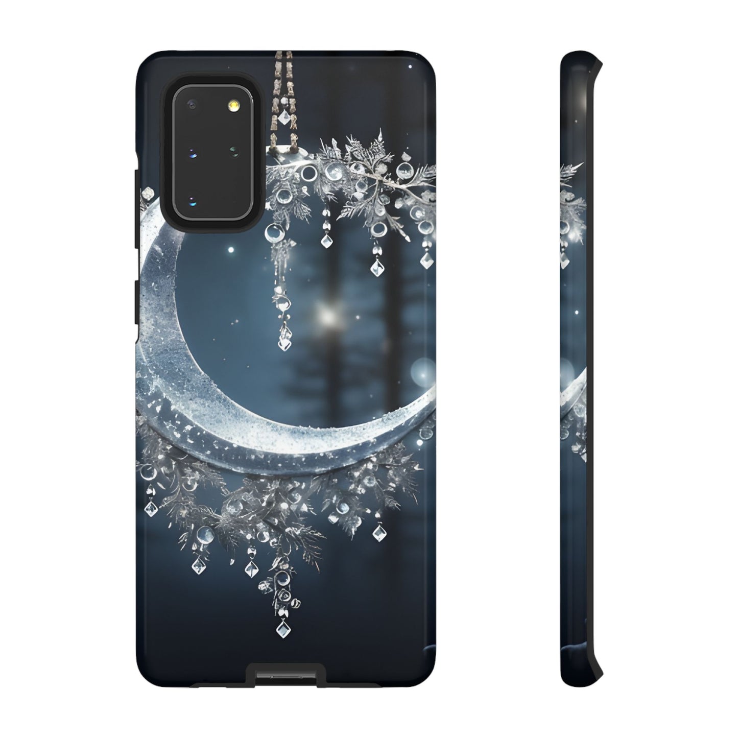 Christmas Ice Crescent Phone Case – Ice Diamond Hanging & Candle Art, Festive Holiday Design Protective Cover