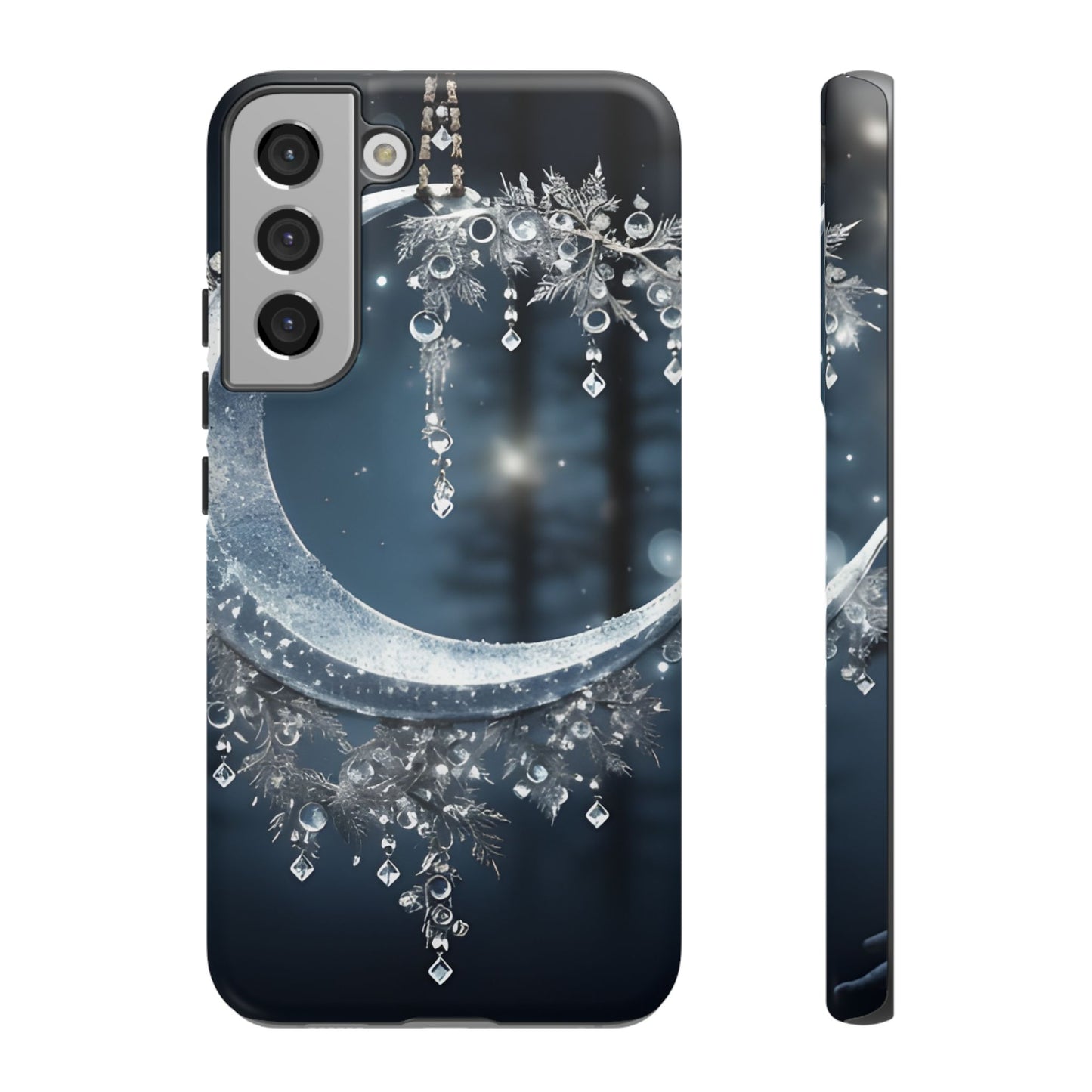 Christmas Ice Crescent Phone Case – Ice Diamond Hanging & Candle Art, Festive Holiday Design Protective Cover