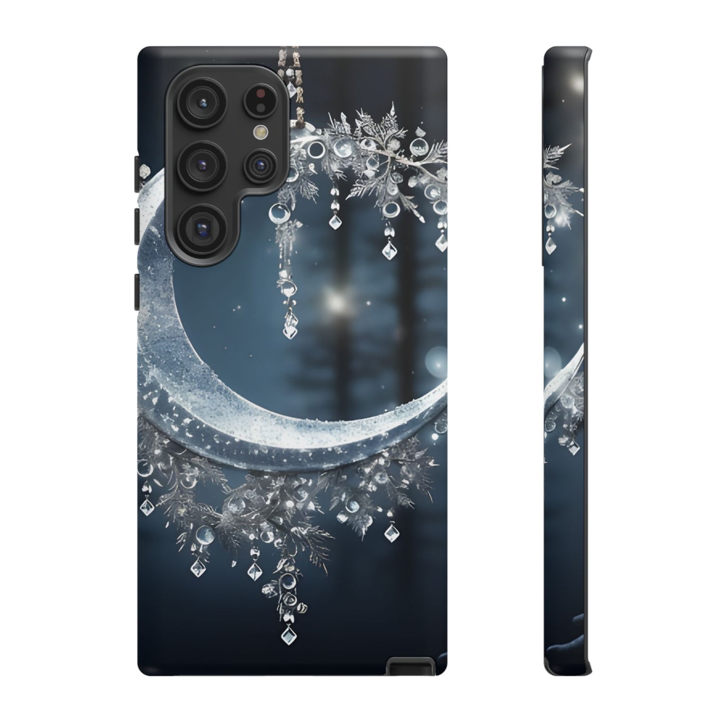 Christmas Ice Crescent Phone Case – Ice Diamond Hanging & Candle Art, Festive Holiday Design Protective Cover