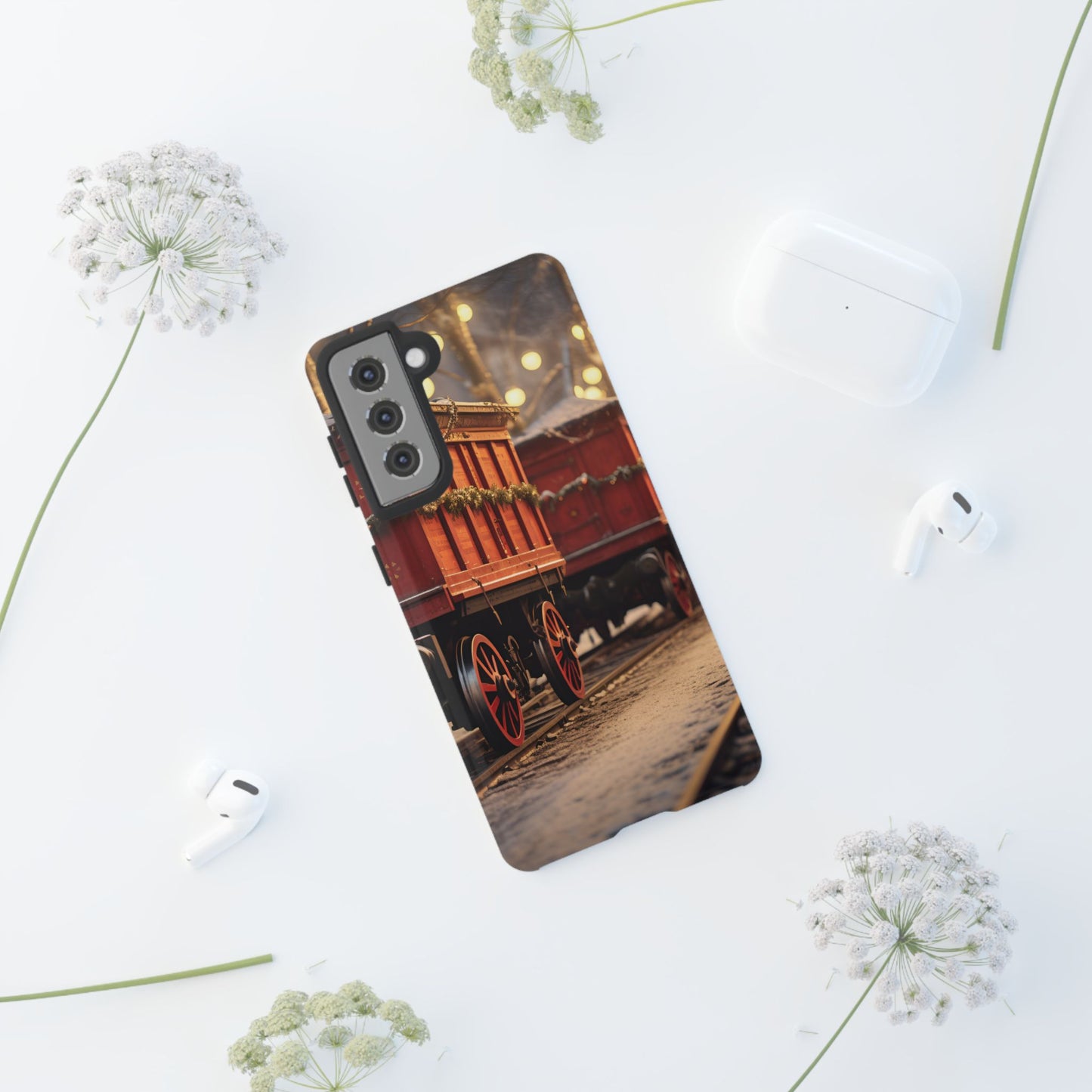 Festive Train Journey Phone Case – Christmas-Themed Locomotive Design, Elegant Holiday Protection