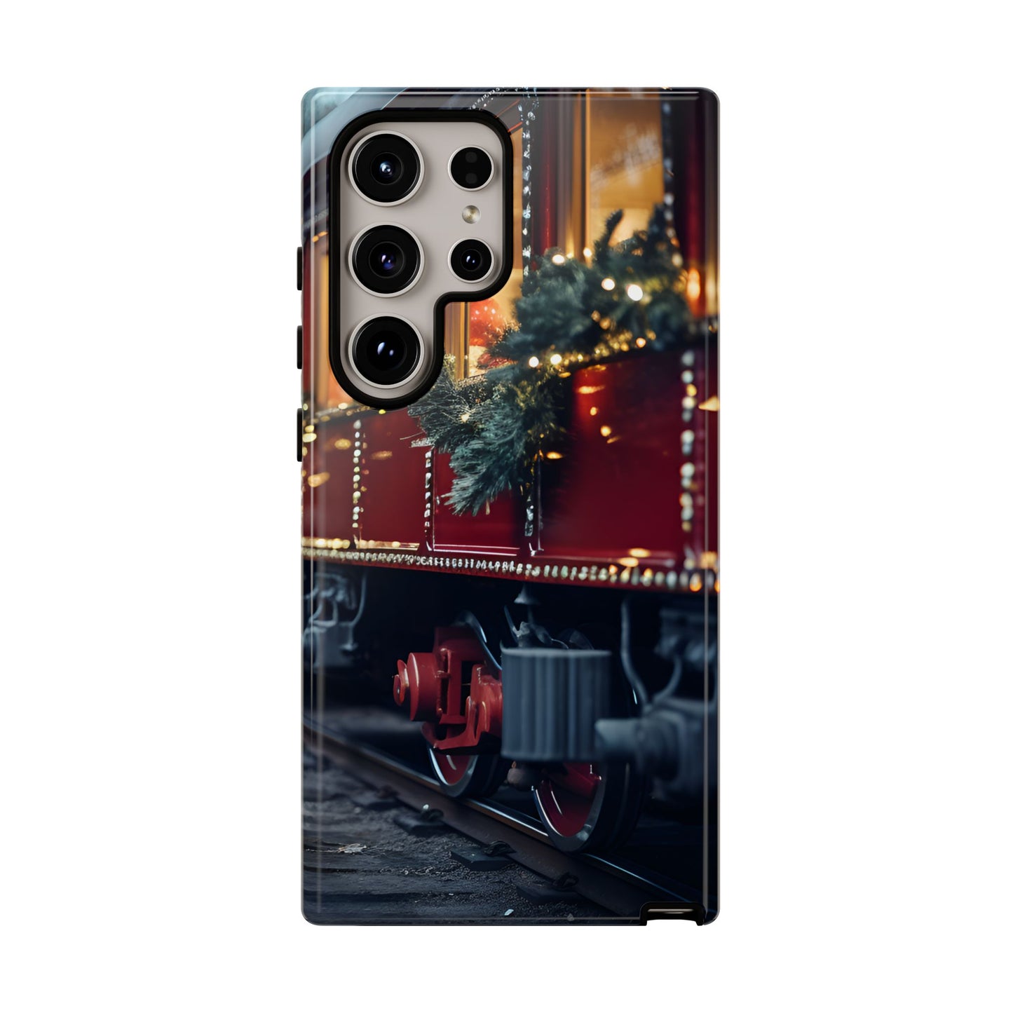 Classic Christmas Train Phone Case – Red & Green Holiday Art, Winter Wonderland Protective Cover