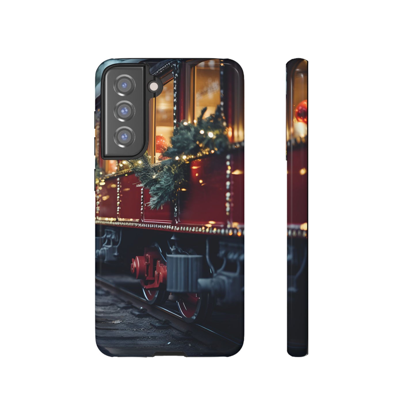 Classic Christmas Train Phone Case – Red & Green Holiday Art, Winter Wonderland Protective Cover