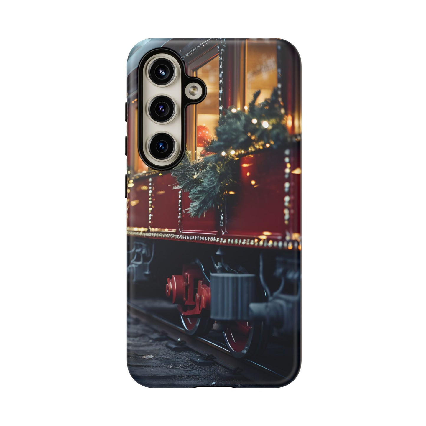 Classic Christmas Train Phone Case – Red & Green Holiday Art, Winter Wonderland Protective Cover