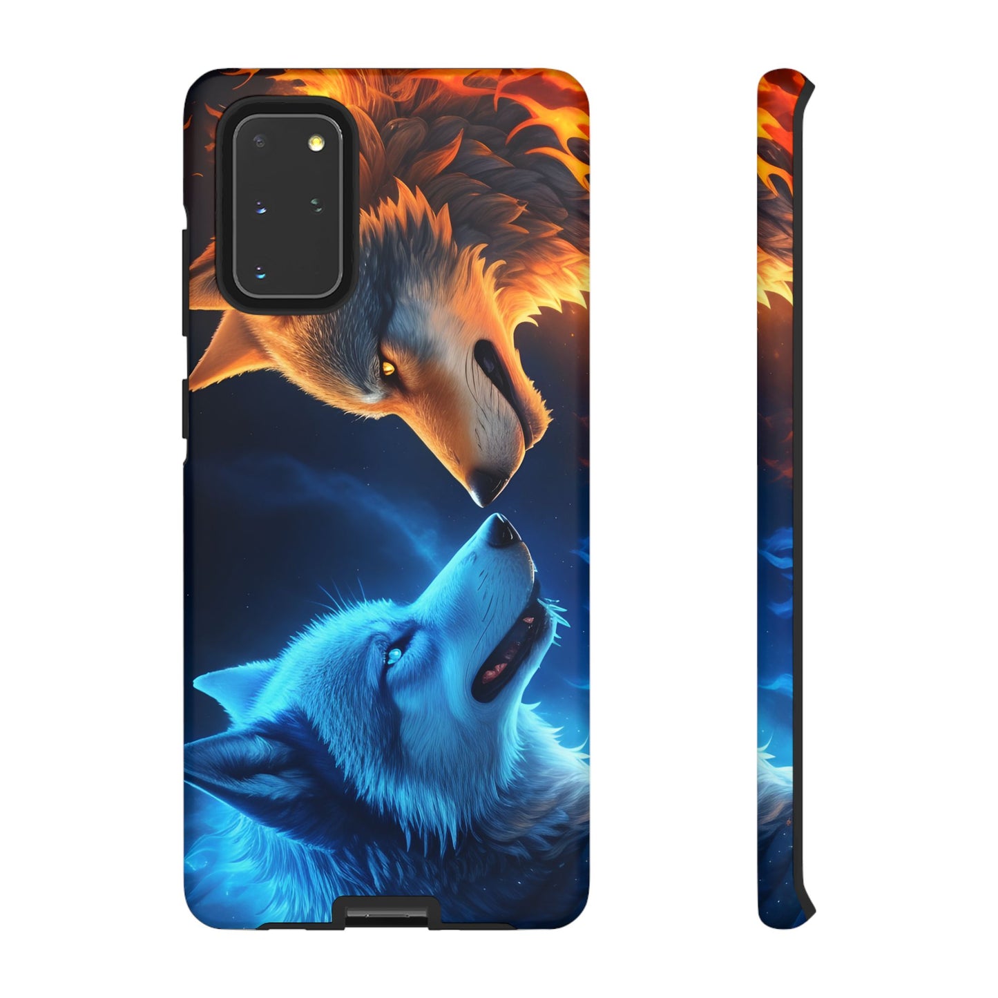 Fire Wolf and Ice Wolf Tough Phone Case – Dual Element Wolf Design, Protective Cover for Animal Lovers