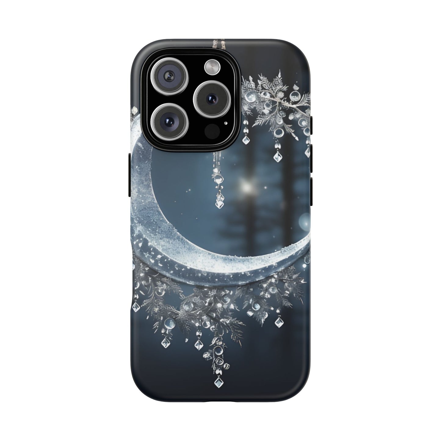 Christmas Ice Crescent Phone Case – Ice Diamond Hanging & Candle Art, Festive Holiday Design Protective Cover