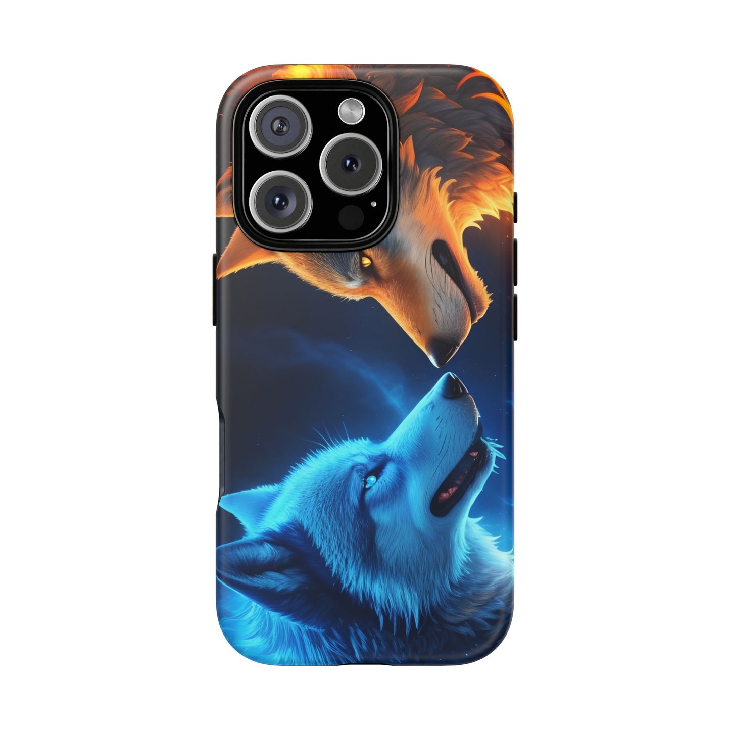 Fire Wolf and Ice Wolf Tough Phone Case – Dual Element Wolf Design, Protective Cover for Animal Lovers