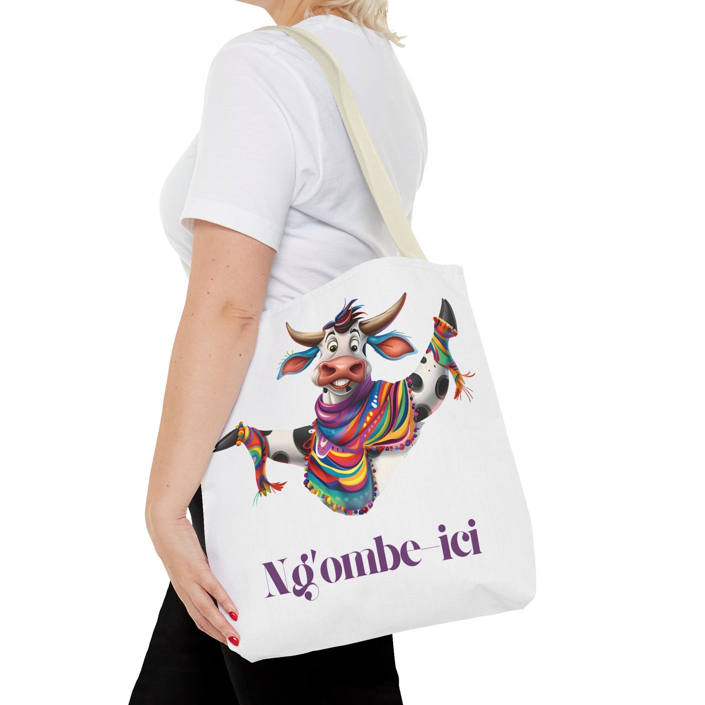 Tote Funny Ngombe-ici Cow Bag, Fun Eco-Friendly Shopping Bag, Animal Lover Gift, Festival Tote, Cute Cow Design, Mochila de Vaca
