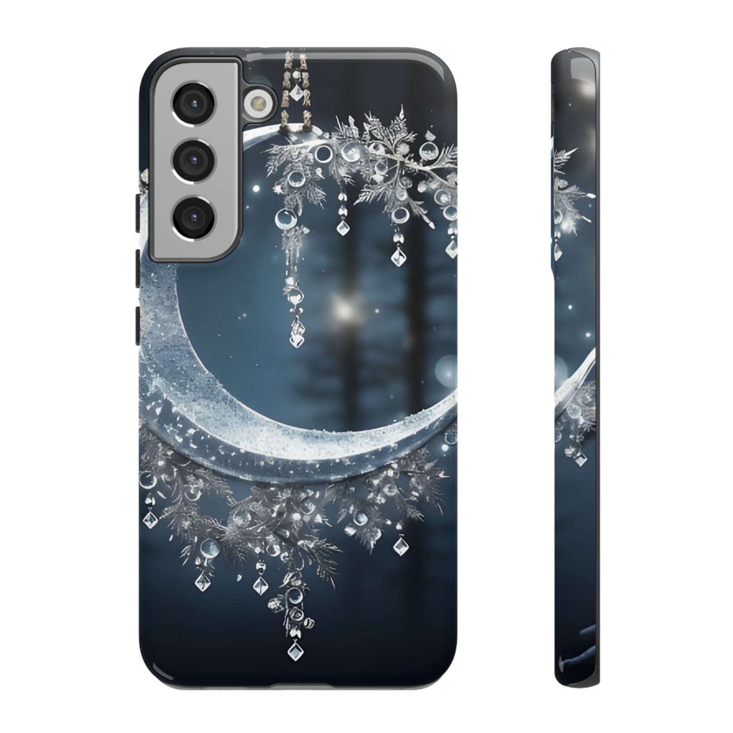 Christmas Ice Crescent Phone Case – Ice Diamond Hanging & Candle Art, Festive Holiday Design Protective Cover