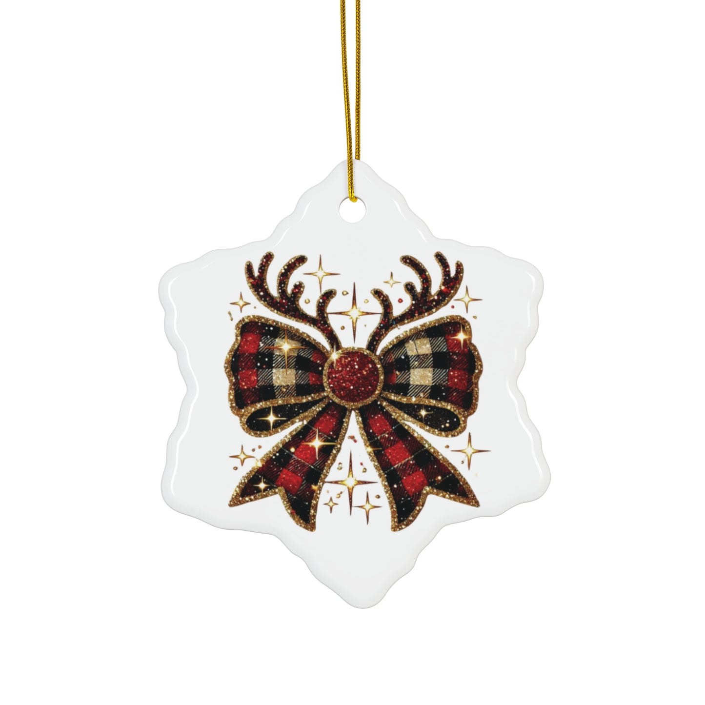 Reindeer Christmas  Bow Ceramic Ornament;  Christmas Decor, Festive Christmas Decoration, Holiday Tree Decor