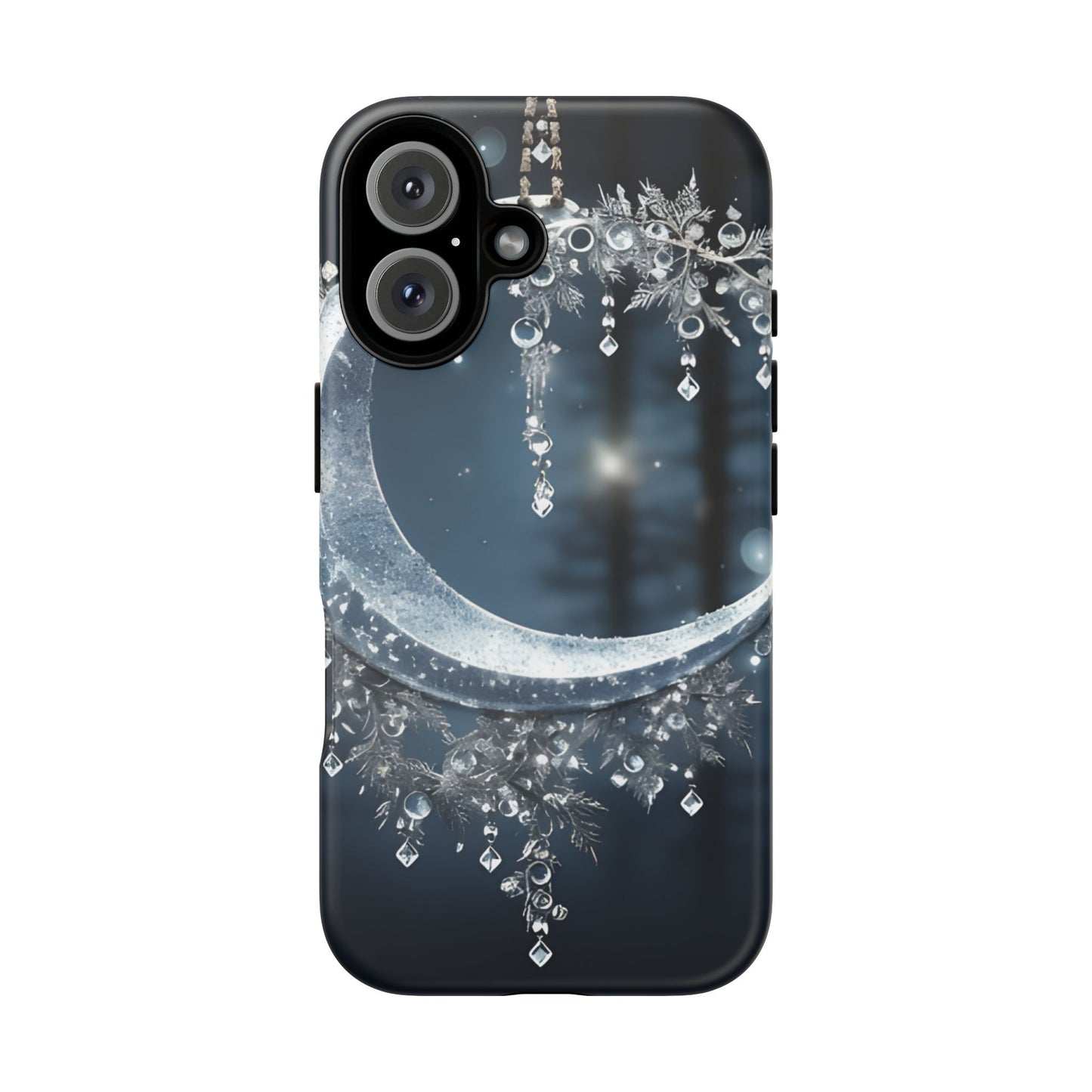 Christmas Ice Crescent Phone Case – Ice Diamond Hanging & Candle Art, Festive Holiday Design Protective Cover