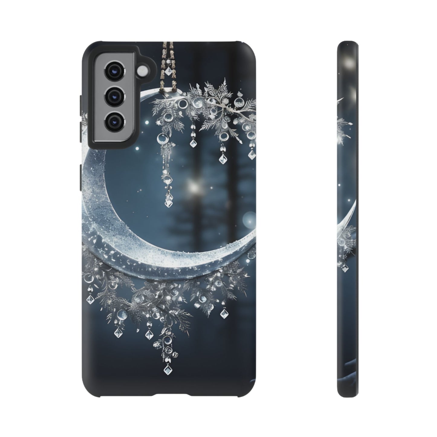 Christmas Ice Crescent Phone Case – Ice Diamond Hanging & Candle Art, Festive Holiday Design Protective Cover