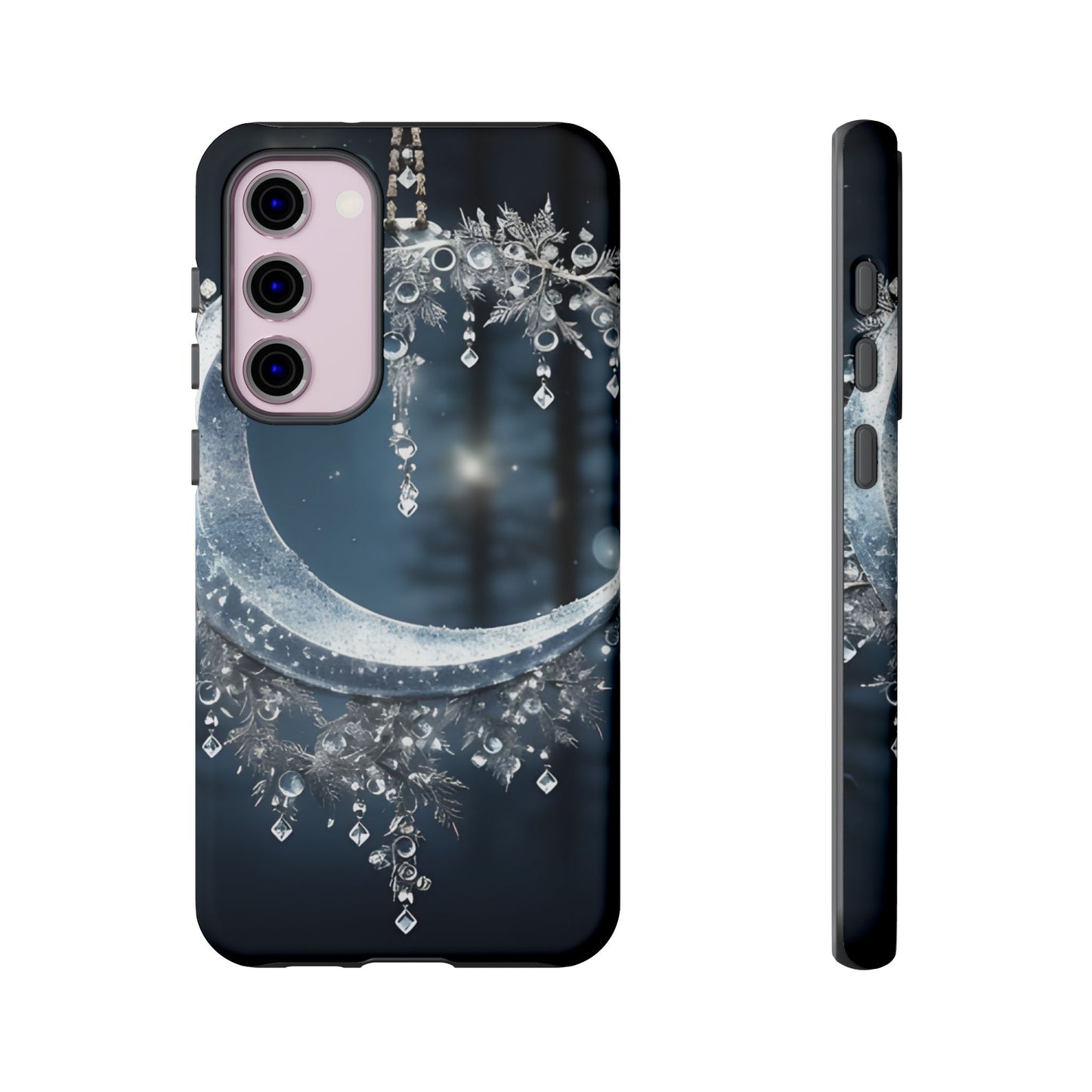 Christmas Ice Crescent Phone Case – Ice Diamond Hanging & Candle Art, Festive Holiday Design Protective Cover