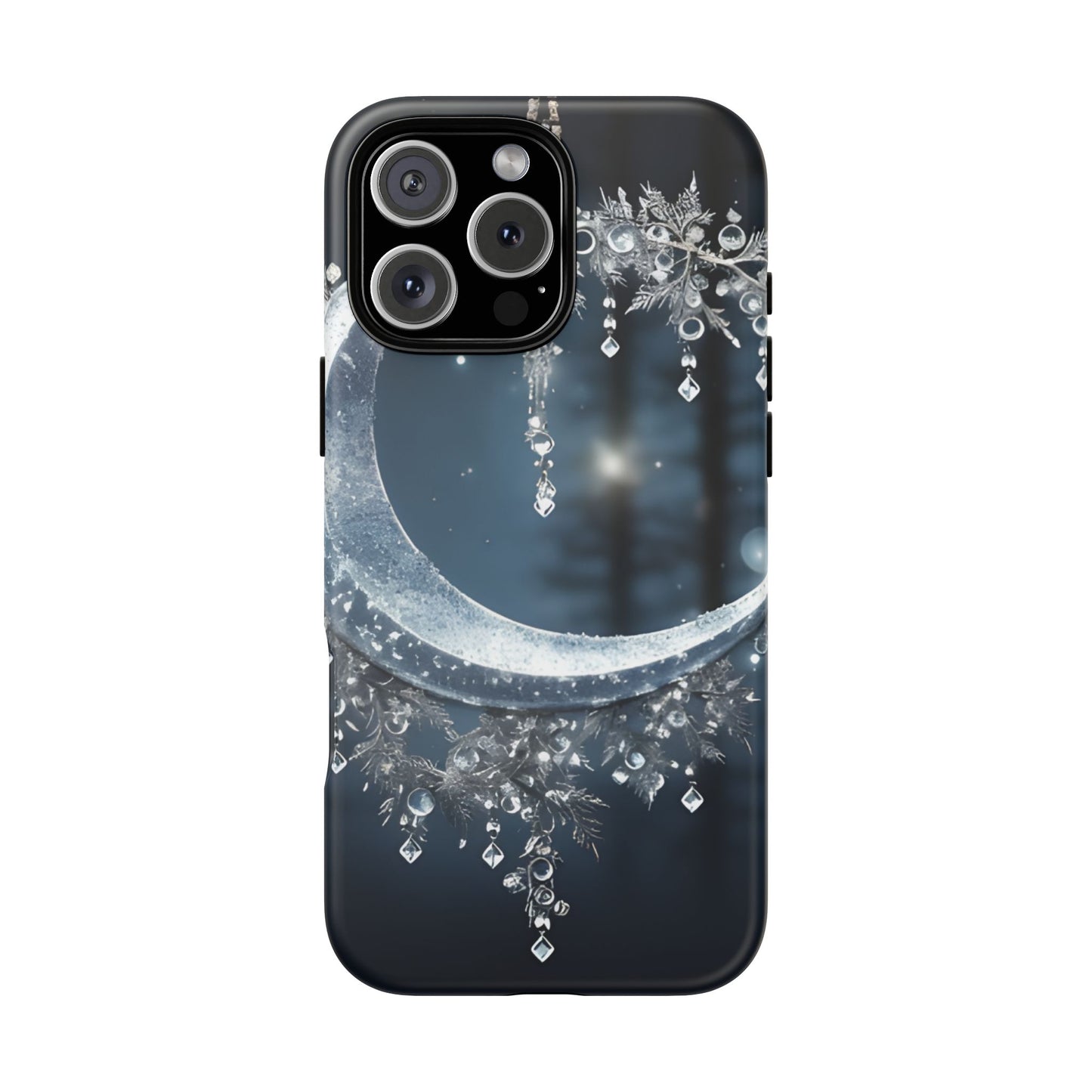 Christmas Ice Crescent Phone Case – Ice Diamond Hanging & Candle Art, Festive Holiday Design Protective Cover