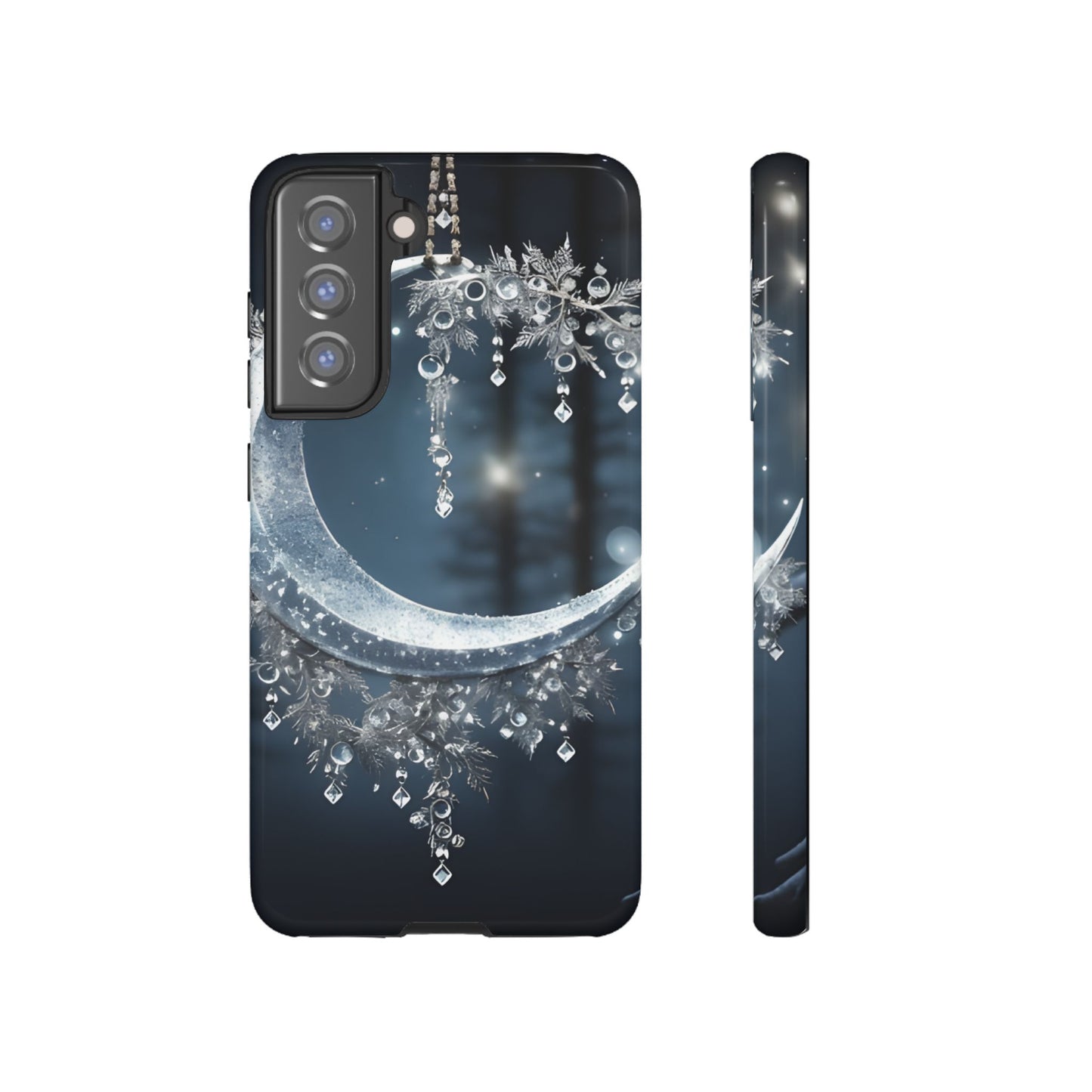 Christmas Ice Crescent Phone Case – Ice Diamond Hanging & Candle Art, Festive Holiday Design Protective Cover