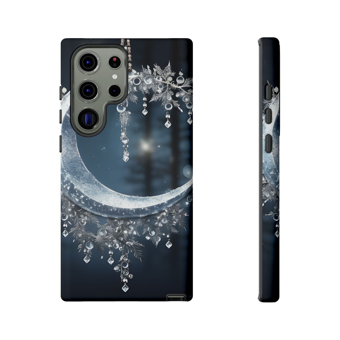 Christmas Ice Crescent Phone Case – Ice Diamond Hanging & Candle Art, Festive Holiday Design Protective Cover