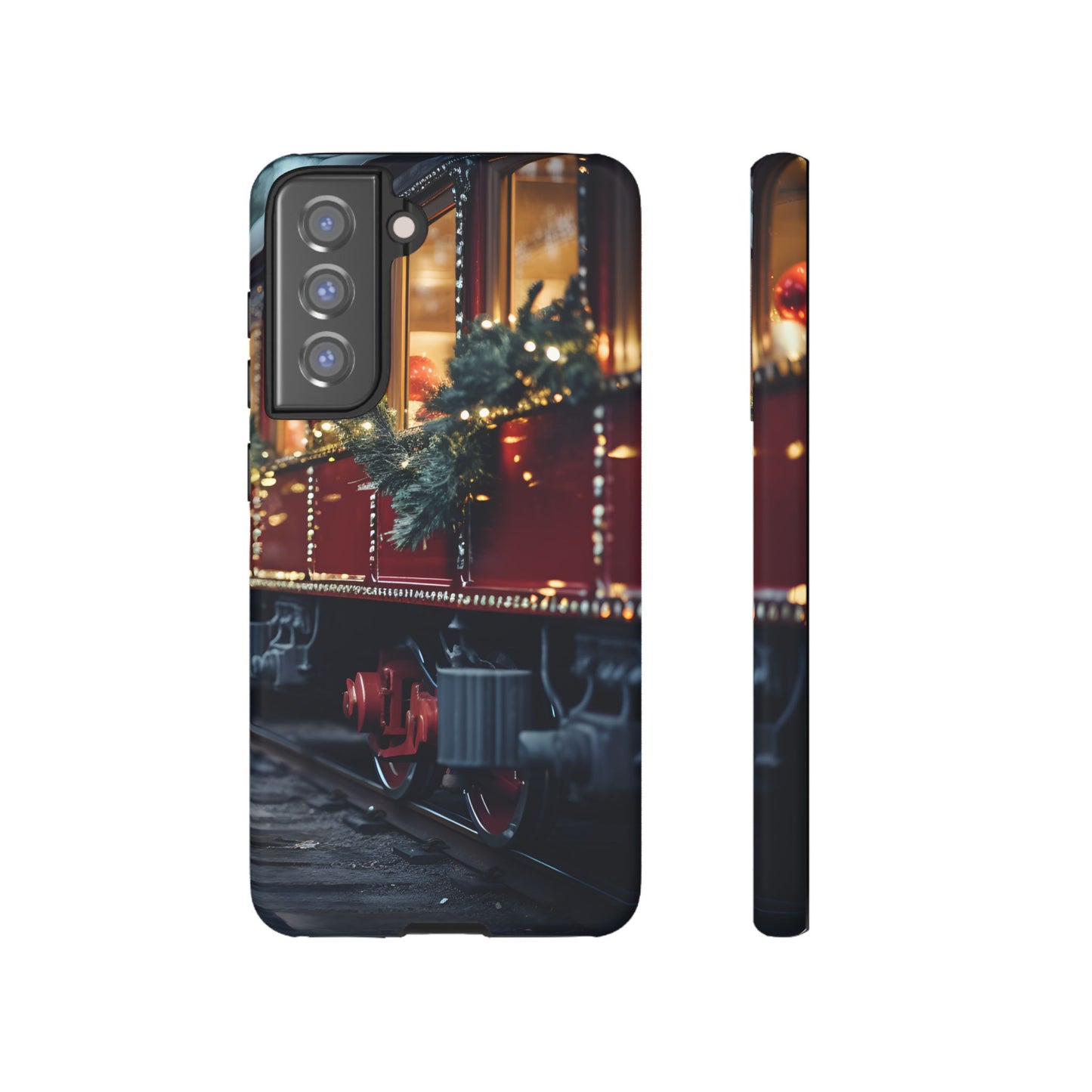 Classic Christmas Train Phone Case – Red & Green Holiday Art, Winter Wonderland Protective Cover