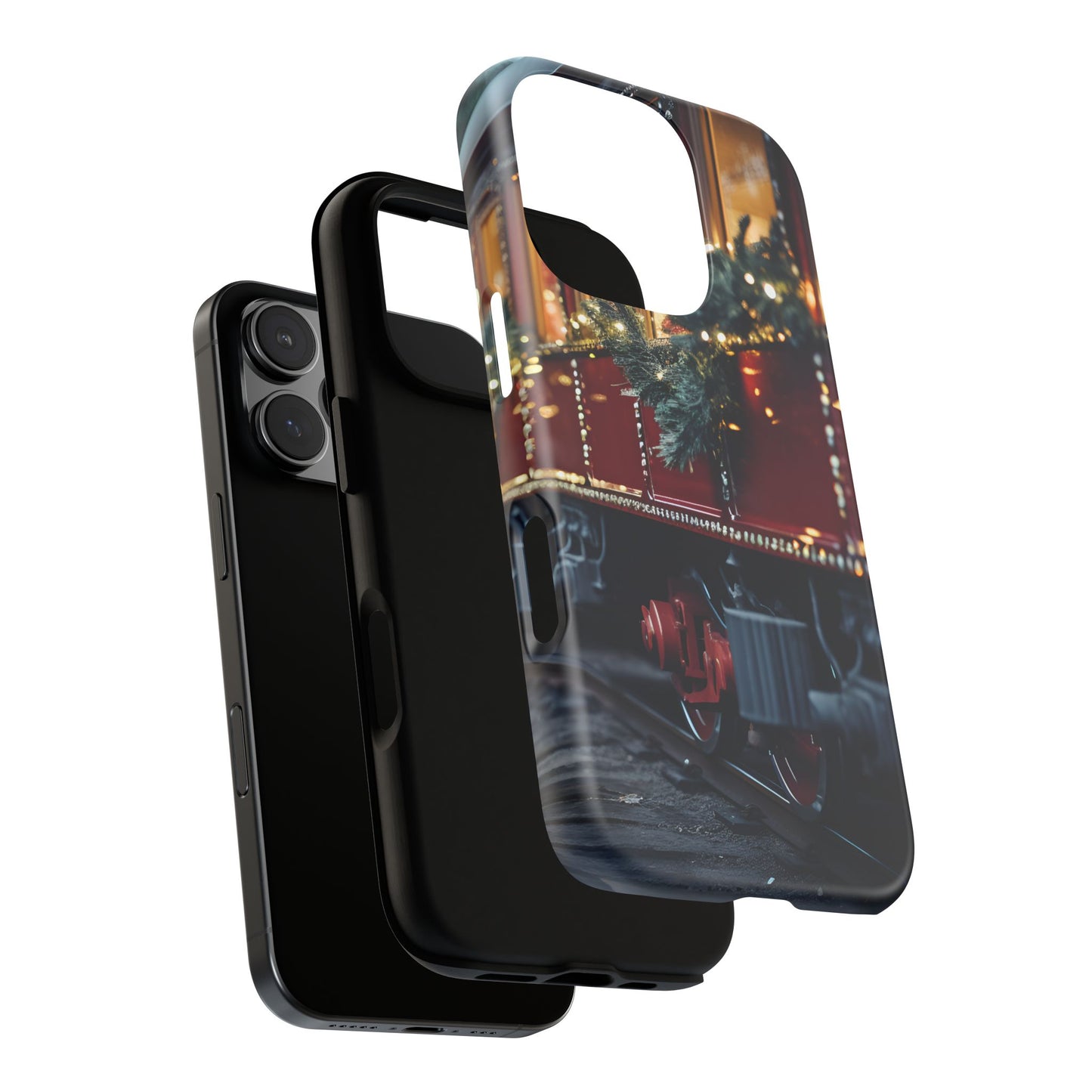 Classic Christmas Train Phone Case – Red & Green Holiday Art, Winter Wonderland Protective Cover