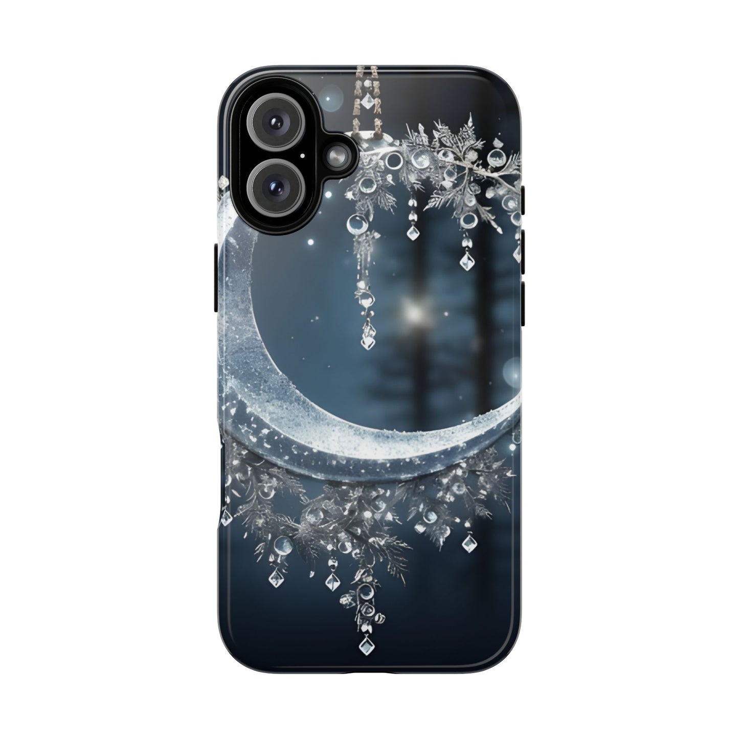 Christmas Ice Crescent Phone Case – Ice Diamond Hanging & Candle Art, Festive Holiday Design Protective Cover