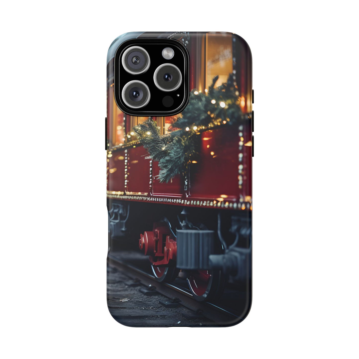 Classic Christmas Train Phone Case – Red & Green Holiday Art, Winter Wonderland Protective Cover