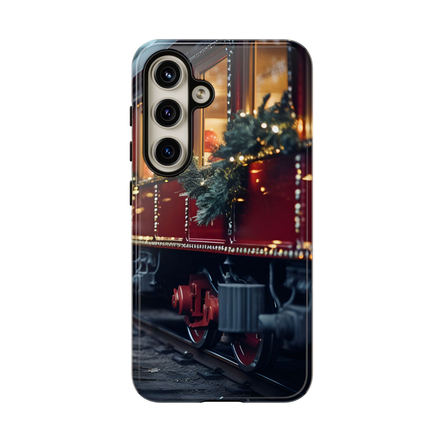 Classic Christmas Train Phone Case – Red & Green Holiday Art, Winter Wonderland Protective Cover