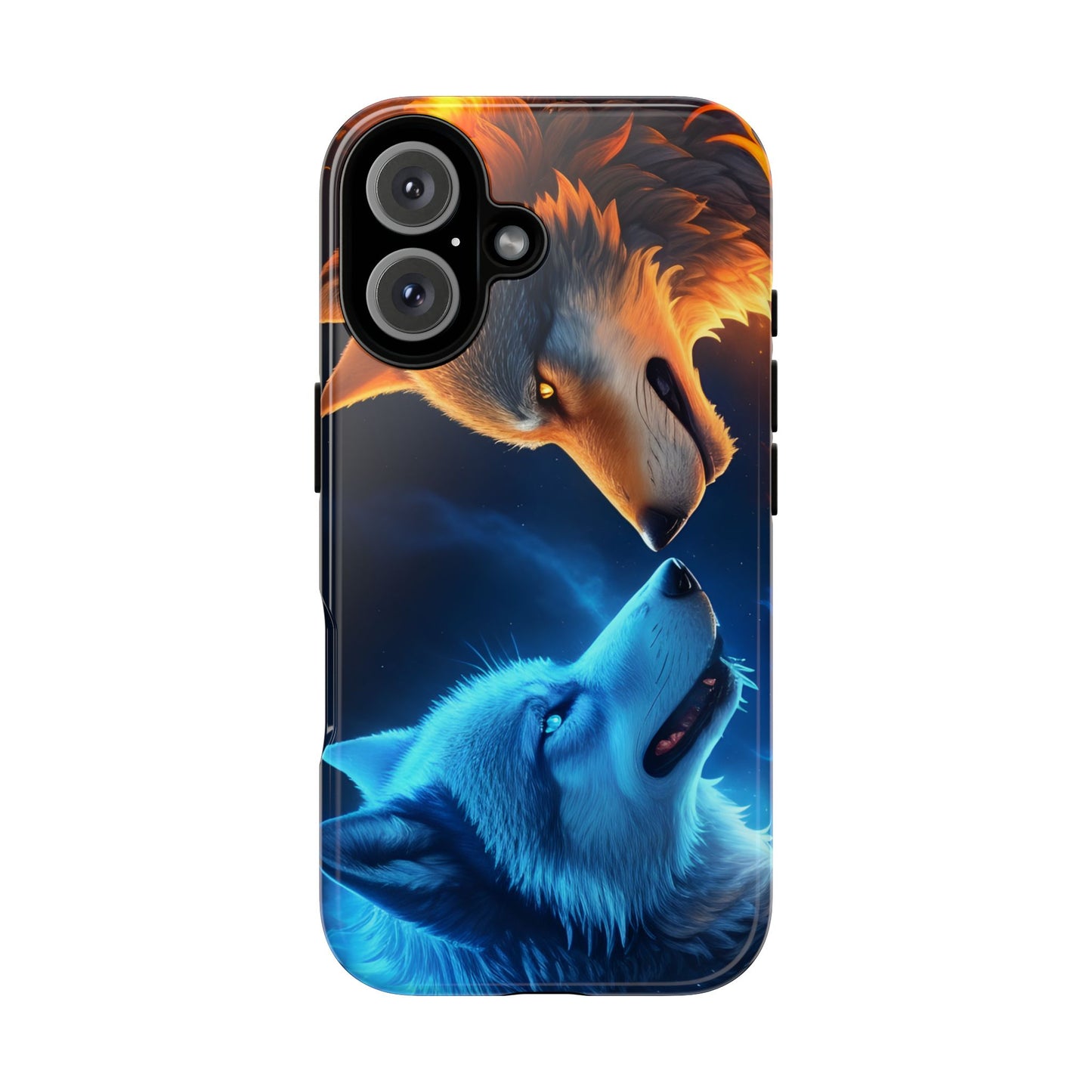 Fire Wolf and Ice Wolf Tough Phone Case – Dual Element Wolf Design, Protective Cover for Animal Lovers