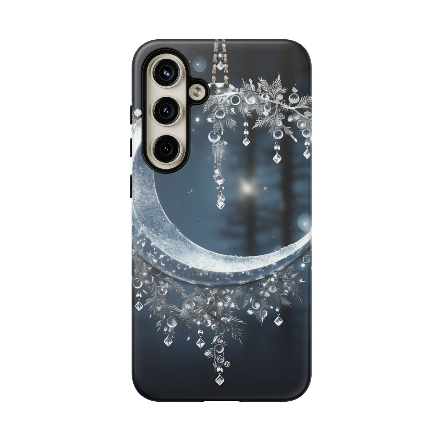 Christmas Ice Crescent Phone Case – Ice Diamond Hanging & Candle Art, Festive Holiday Design Protective Cover