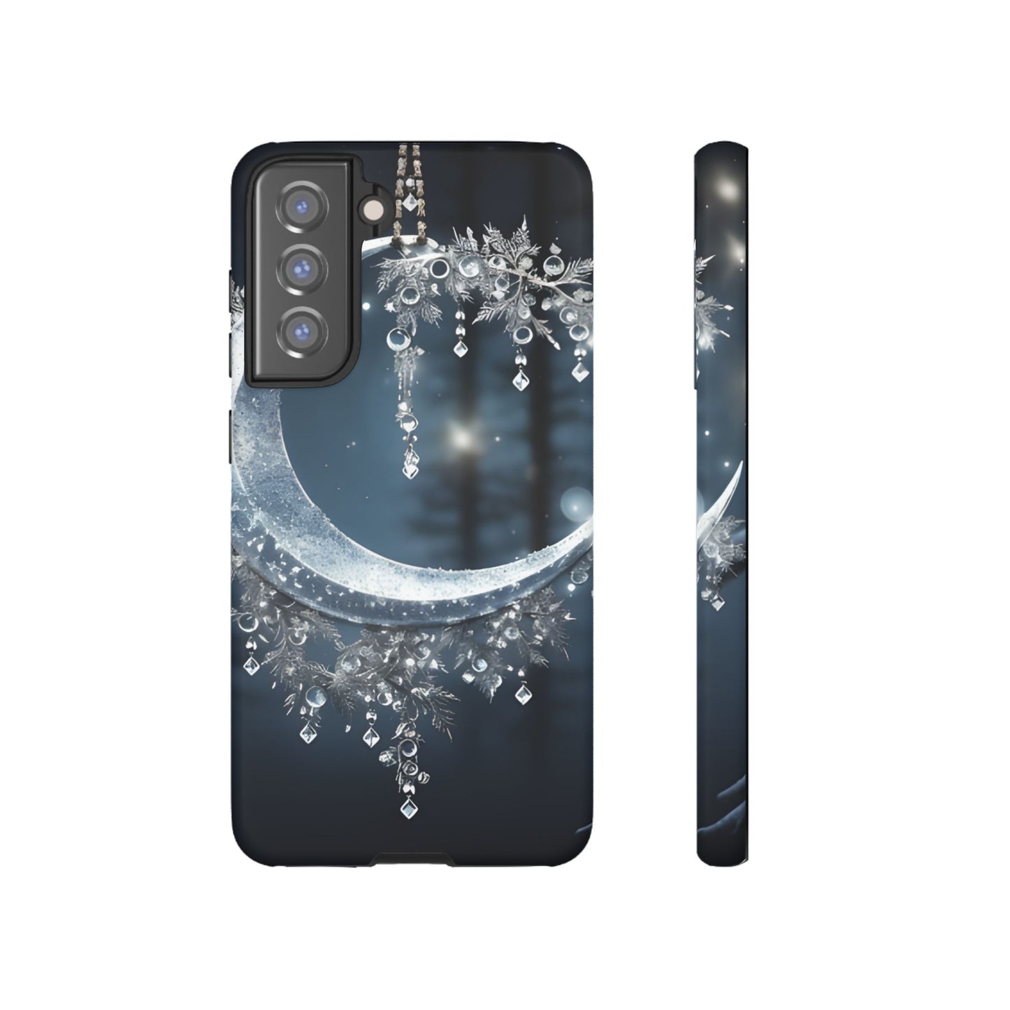 Christmas Ice Crescent Phone Case – Ice Diamond Hanging & Candle Art, Festive Holiday Design Protective Cover