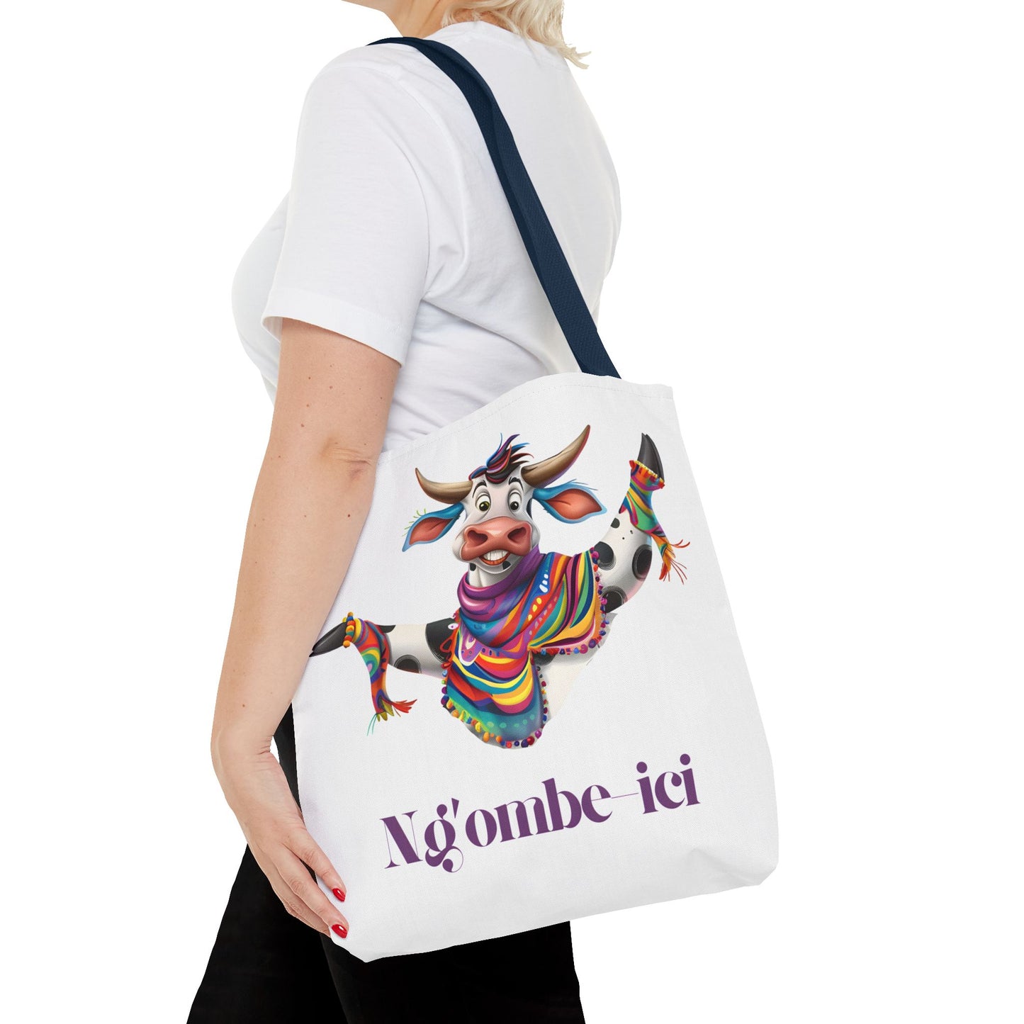Tote Funny Ngombe-ici Cow Bag, Fun Eco-Friendly Shopping Bag, Animal Lover Gift, Festival Tote, Cute Cow Design, Mochila de Vaca