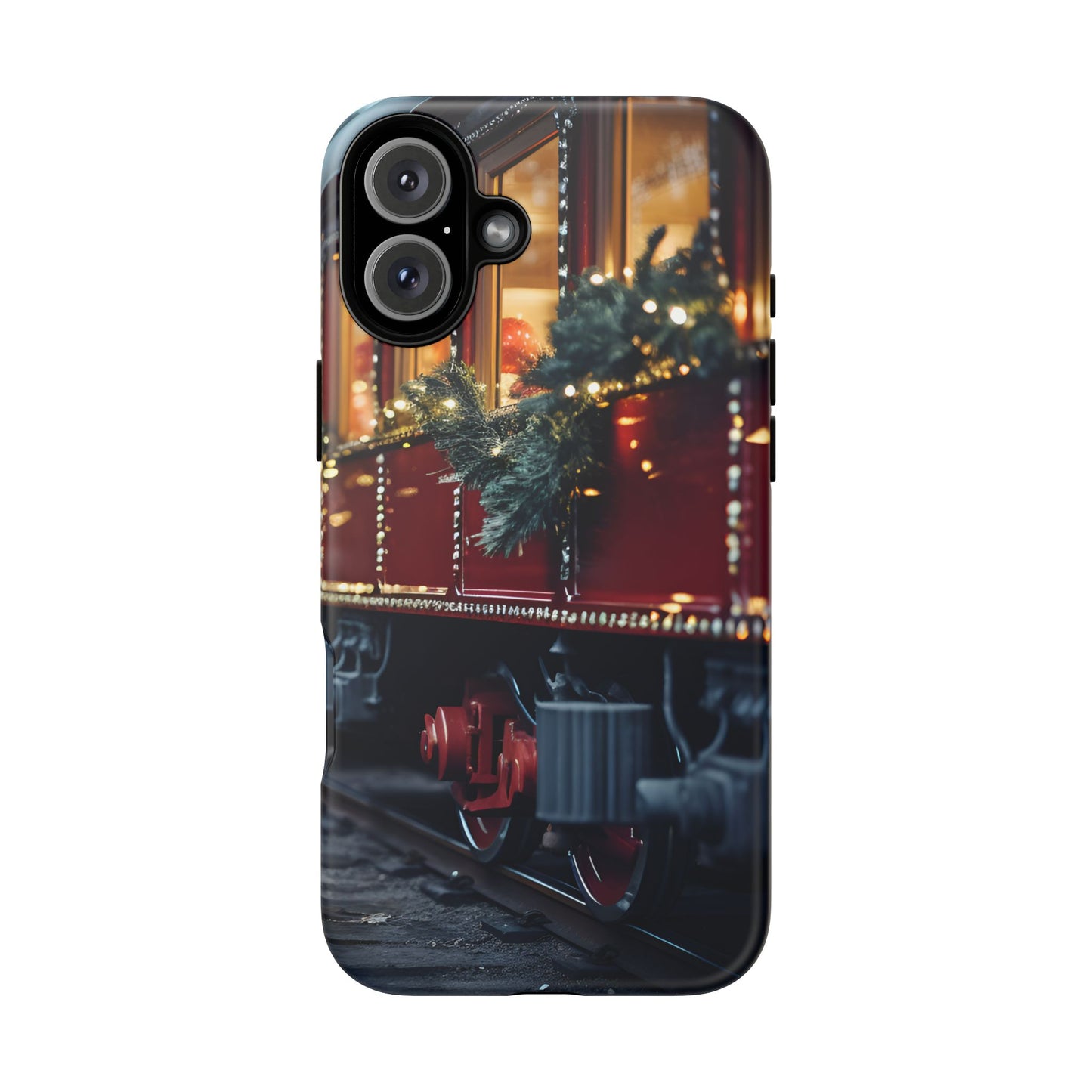 Classic Christmas Train Phone Case – Red & Green Holiday Art, Winter Wonderland Protective Cover