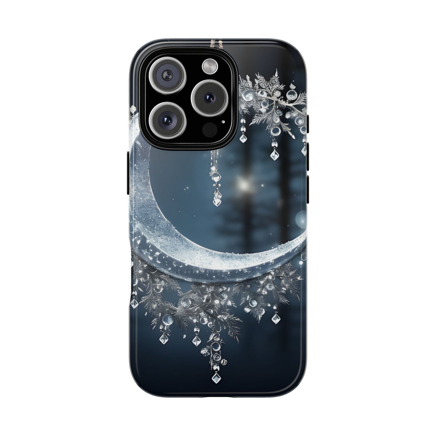 Christmas Ice Crescent Phone Case – Ice Diamond Hanging & Candle Art, Festive Holiday Design Protective Cover