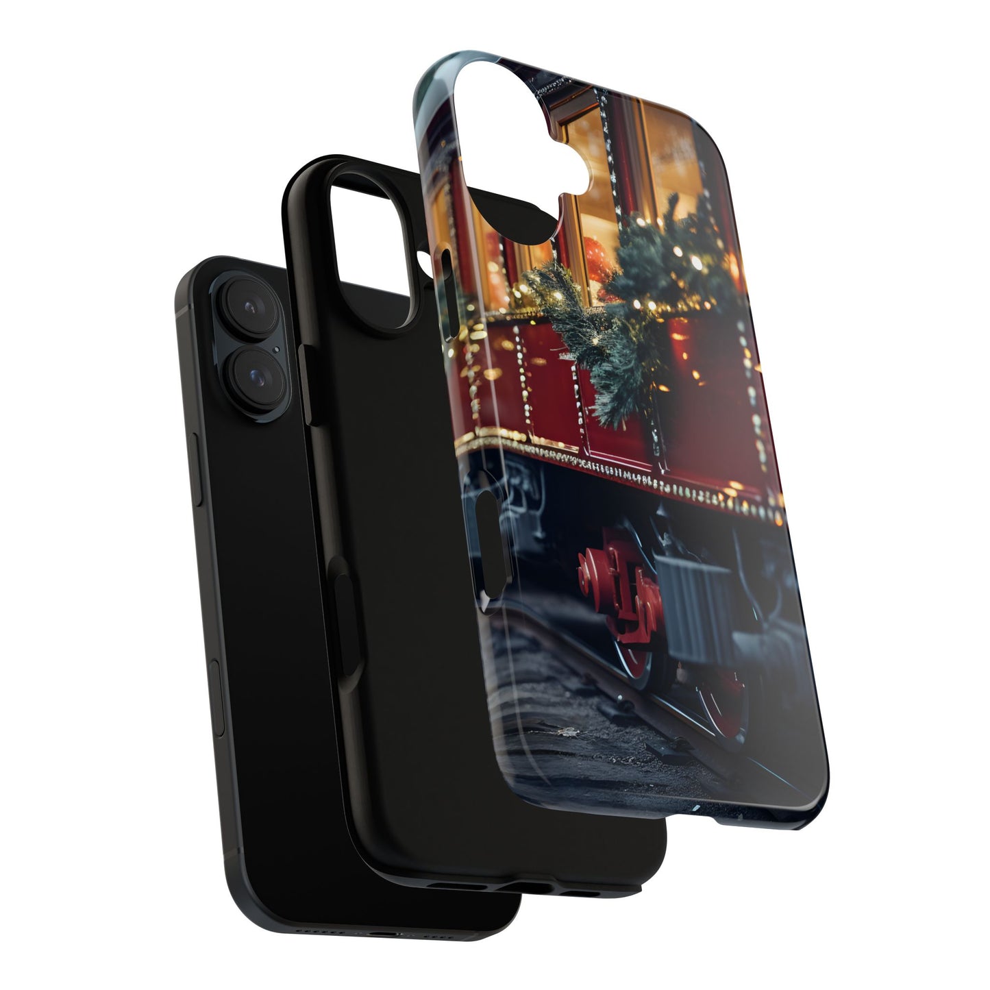 Classic Christmas Train Phone Case – Red & Green Holiday Art, Winter Wonderland Protective Cover