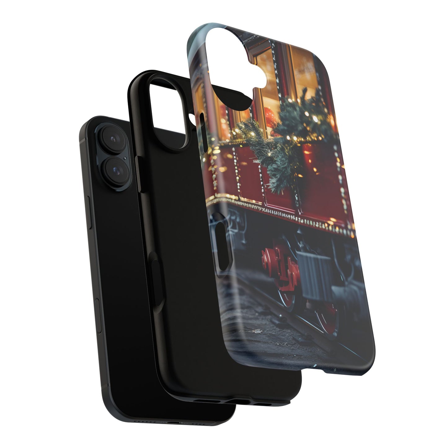 Classic Christmas Train Phone Case – Red & Green Holiday Art, Winter Wonderland Protective Cover