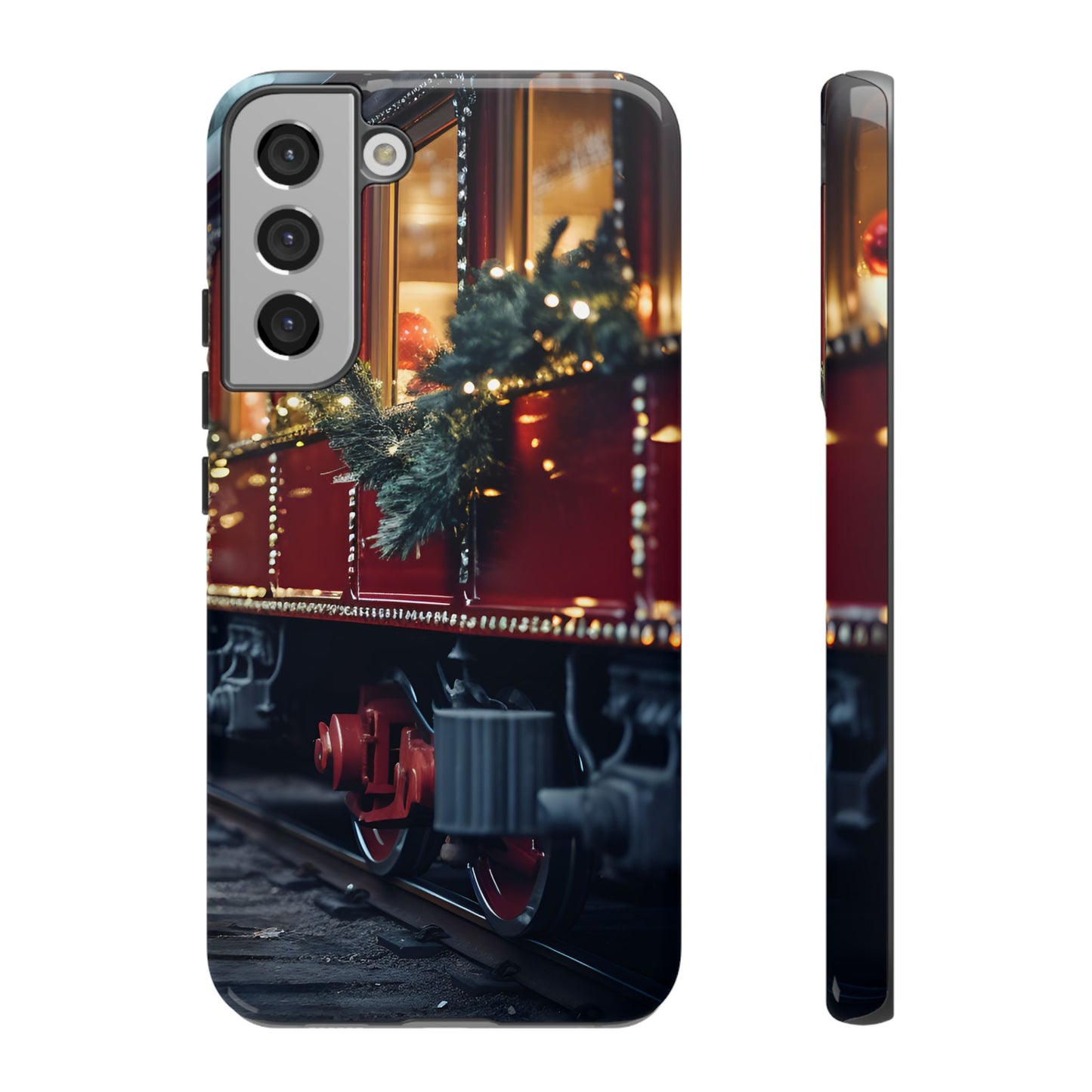 Classic Christmas Train Phone Case – Red & Green Holiday Art, Winter Wonderland Protective Cover