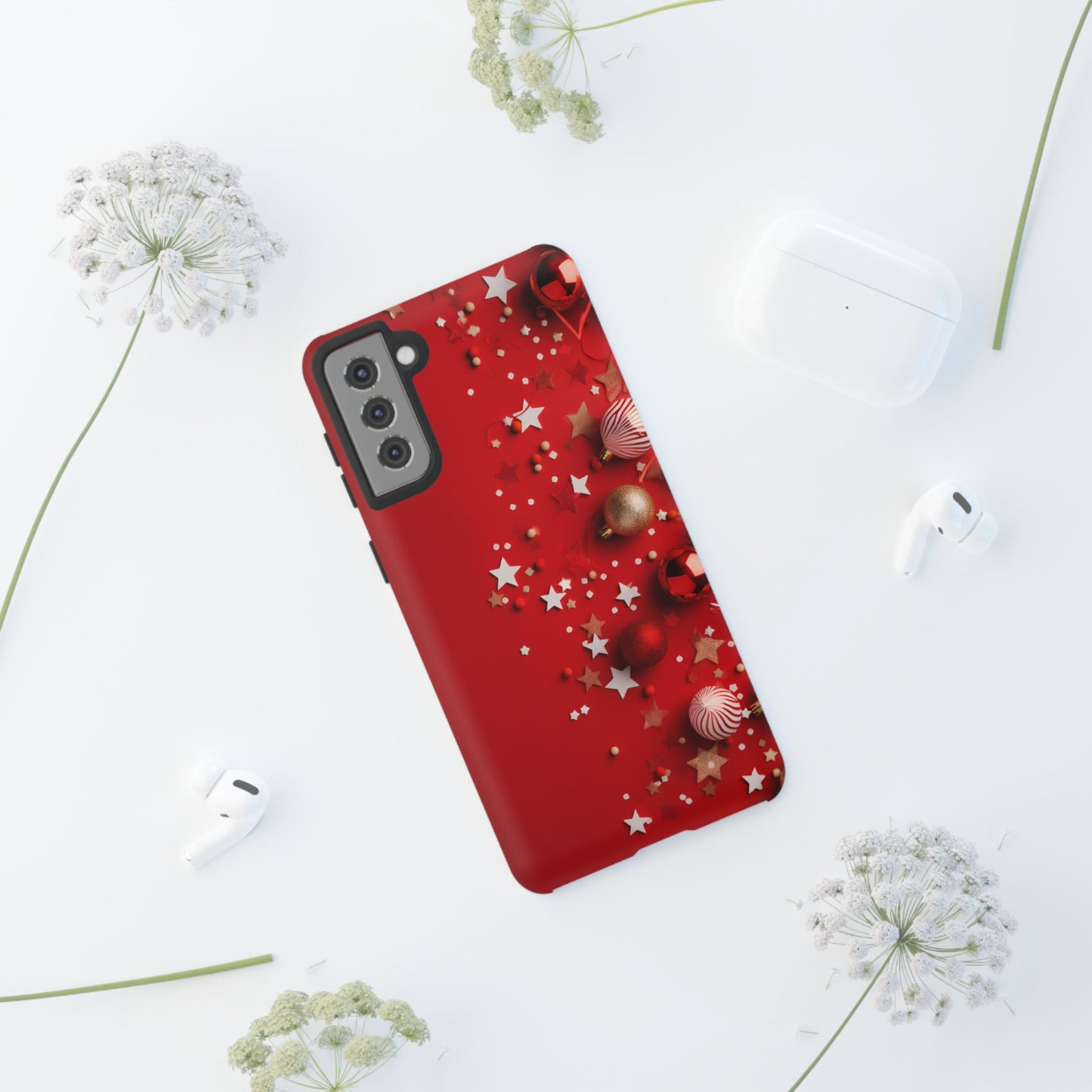 Luxury Red Christmas Decor Phone Case – Decorative Wrap-Inspired Design, Stylish Holiday Cover