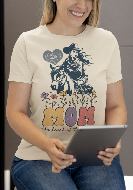 Mom The Heart Of The Family! Flowers Mothers Day T-shirt BELLA CANVAS Short Sleeve Tee