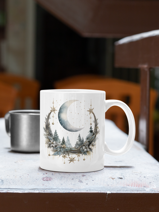 Beautiful Christmas Stars and Moon 11oz Coffee Mug, Christmas Gift Mug, Christmas Coffee Mug